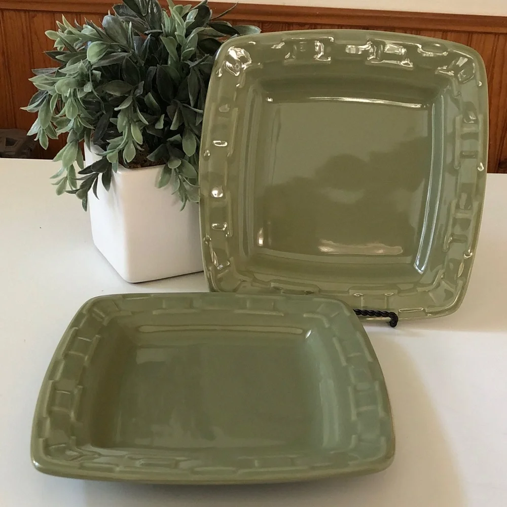 Longaberger Woven Traditions Sage Green Square Luncheon Plates - Set of 2